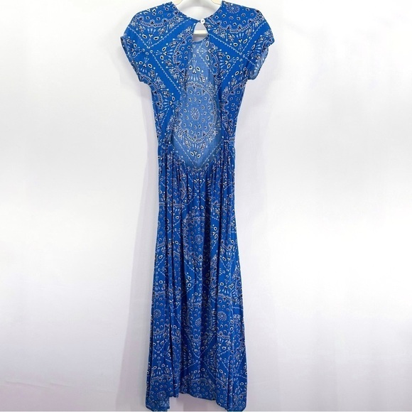 JEN’S Pirate Booty Dixie Blue Bandana Maxi Dress Open Back Short Sleeve Small - Picture 4 of 10